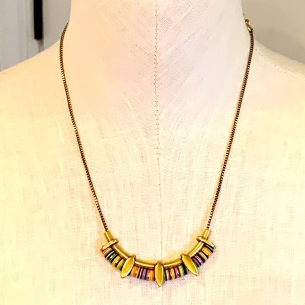 Stella dot colorful enamel tribal small statement box chain necklace